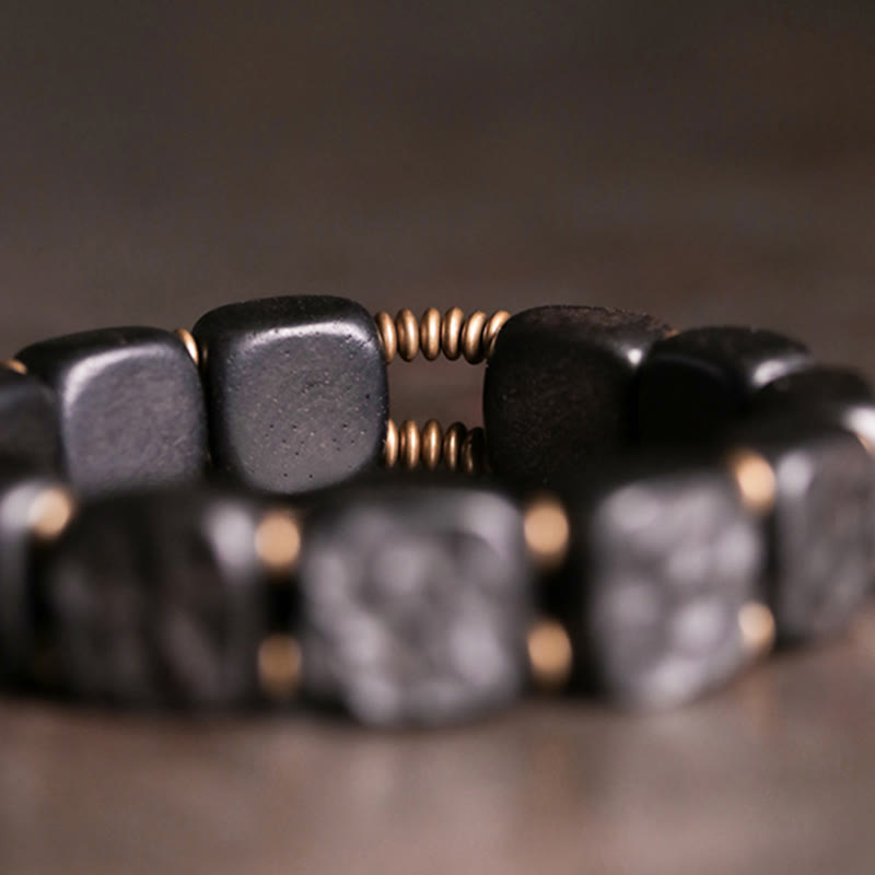 Retro Ebony Wood Texture Style Copper Peace Balance Bracelet