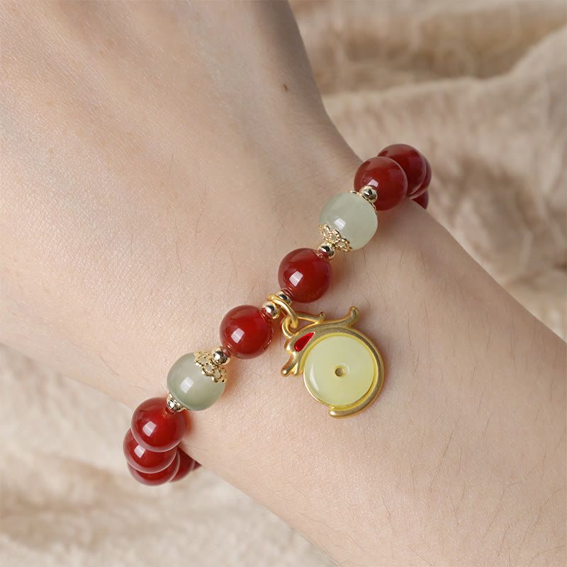 Year of the Dragon Red Agate Jade Peace Buckle Fu Character Success Bracelet