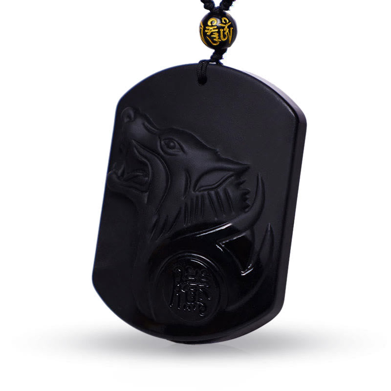 Black Obsidian Stone Wolf Purification Pendant Necklace