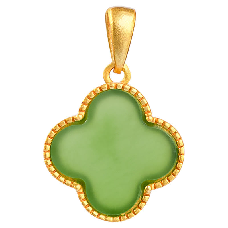 925 Sterling Silver Natural Hetian Jade Luck Four Leaf Clover Necklace Pendant