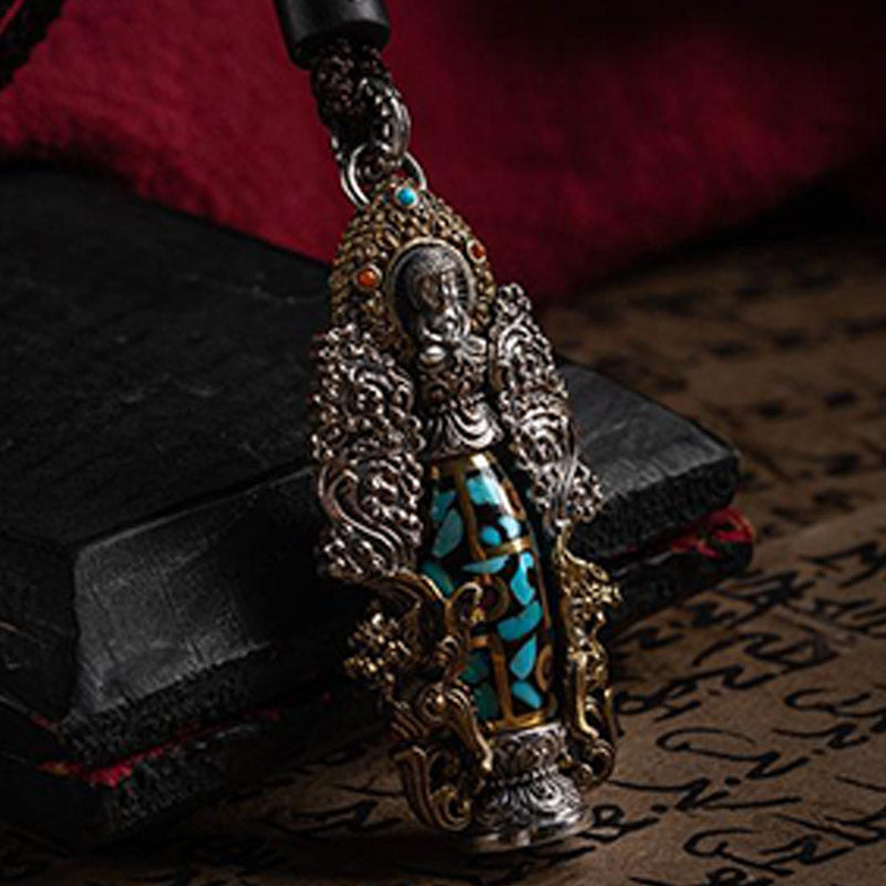 Tibetan Nine-Eye Dzi Bead Turquoise Buddha Wealth Rotation Necklace (Extra 30% Off | USE CODE: FS30)