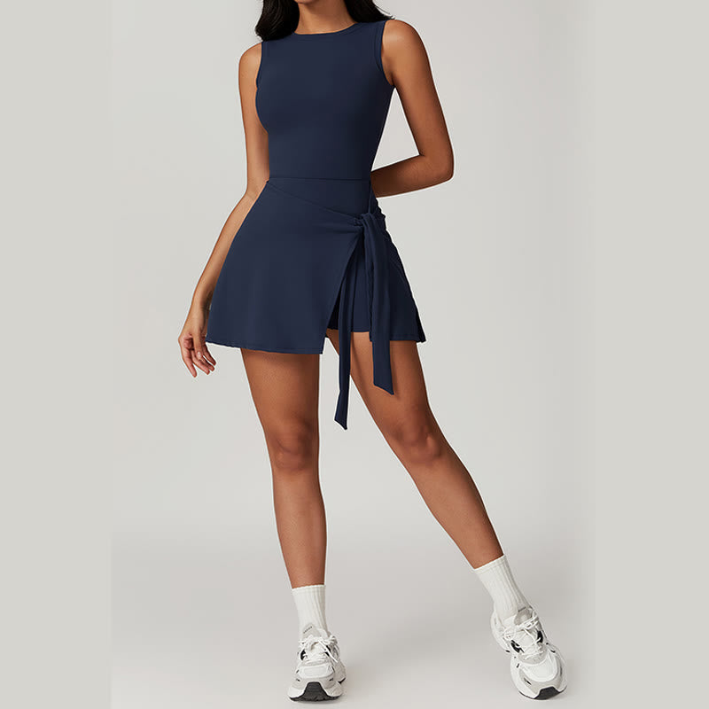 Solid Color Sports Tennis Yoga Lace-up Women Sports Dress
