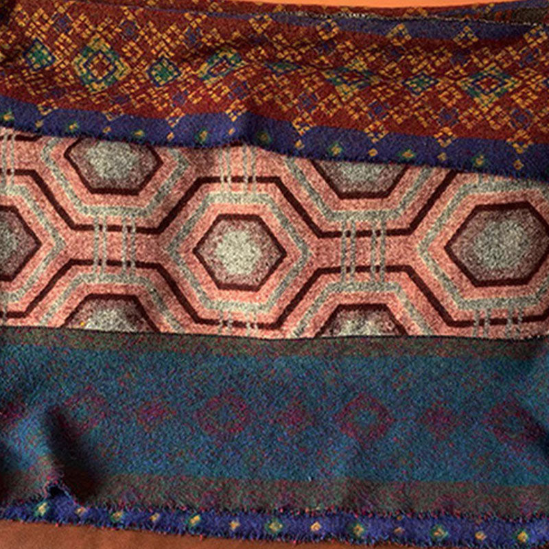 Tibetan Shawl Brown Blue Red Geometric Shapes Pattern Winter Cozy Travel Scarf Wrap