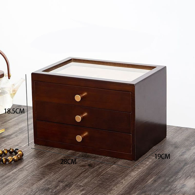 Retro Handcrafted Solid Wood Multi-Layer Jewelry Storage Box with Drawer