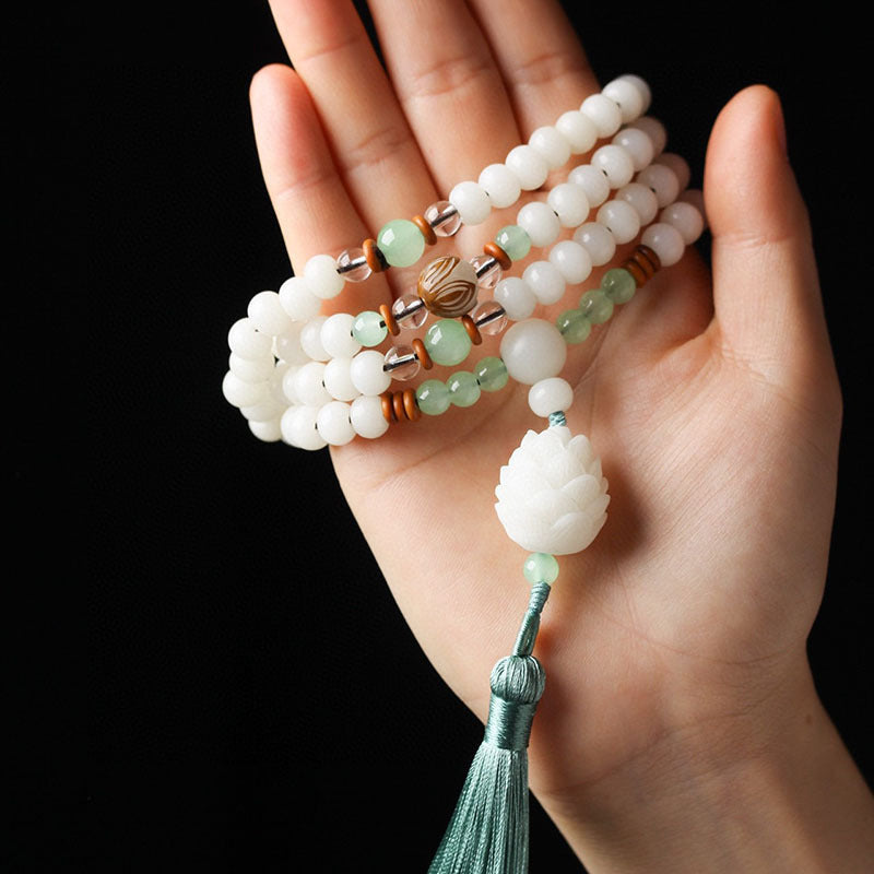 White Bodhi Seed Mala 108 Beads Protection Bracelet
