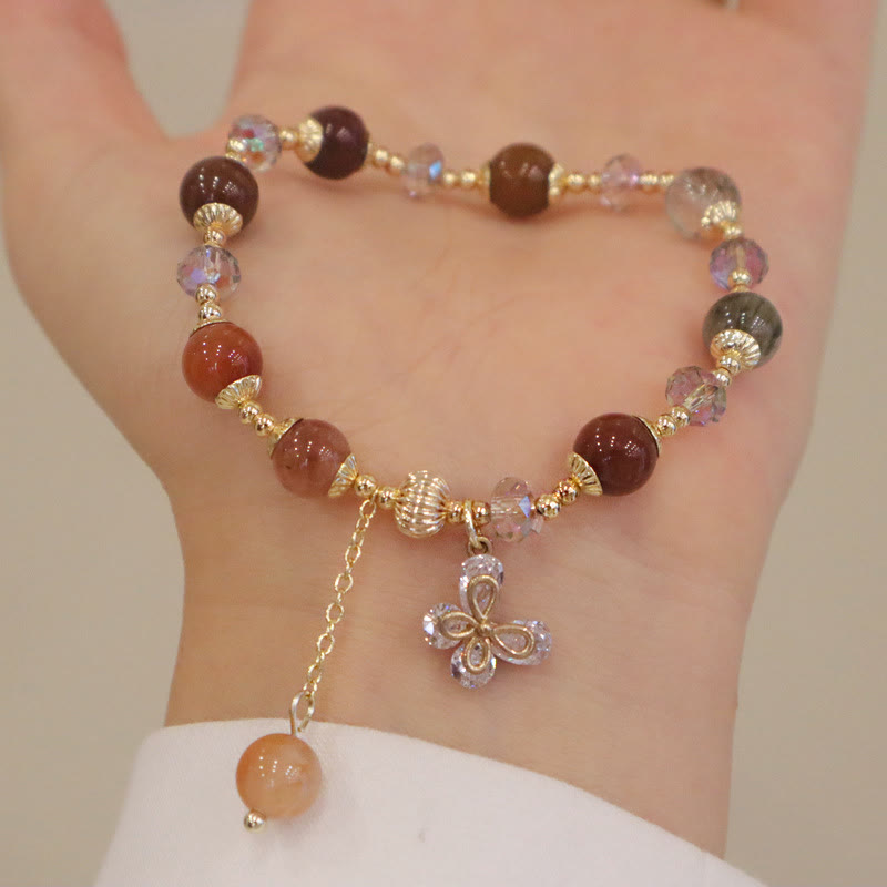 Natural Fu Lu Shou Rainbow Crystal Rutilated Quartz Wealth Butterfly Charm Bracelet