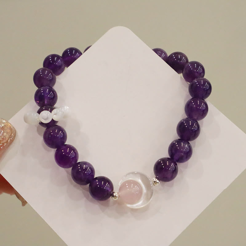 925 Sterling Silver Crescent Moon Natural Gemstone Charm Bracelet
