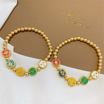Tibetan Five Deities Gold & Copper Beaded Abundance Bracelet