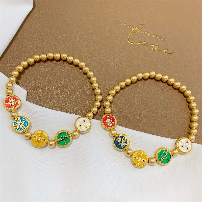 Tibetan Five Deities Gold & Copper Beaded Abundance Bracelet