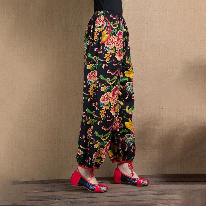 Breathable Floral Meditative Harem Pants with Pockets