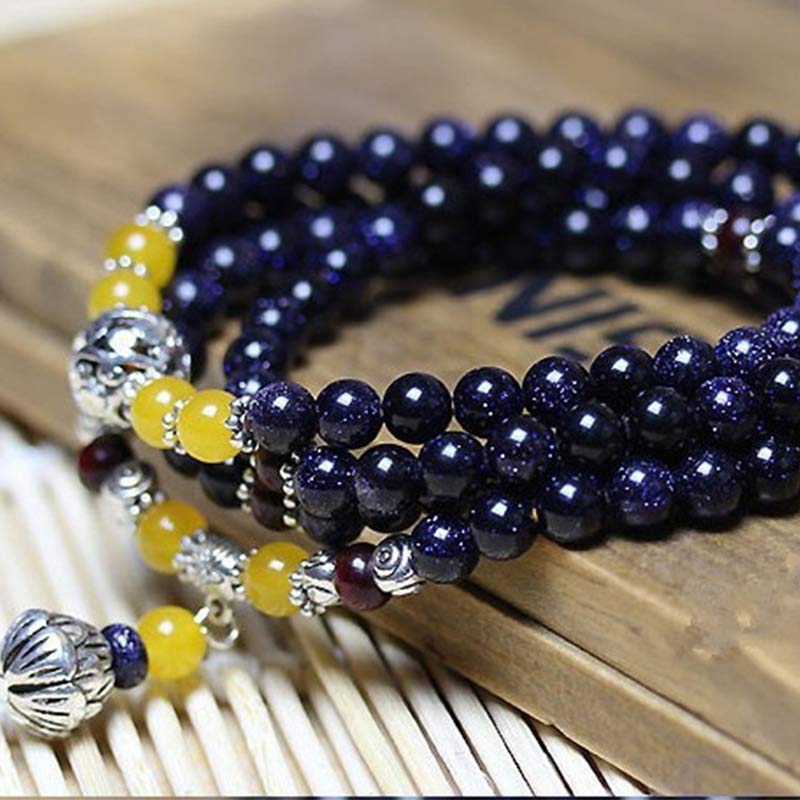 Blue Sandstone Wealth Charm Bracelet Mala