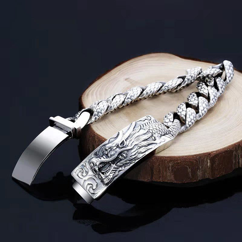Retro Dragon Scale Pattern Engraved Protection Bracelet