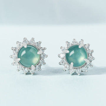 925 Sterling Silver Round Jade Luck Abundance Stud Earrings