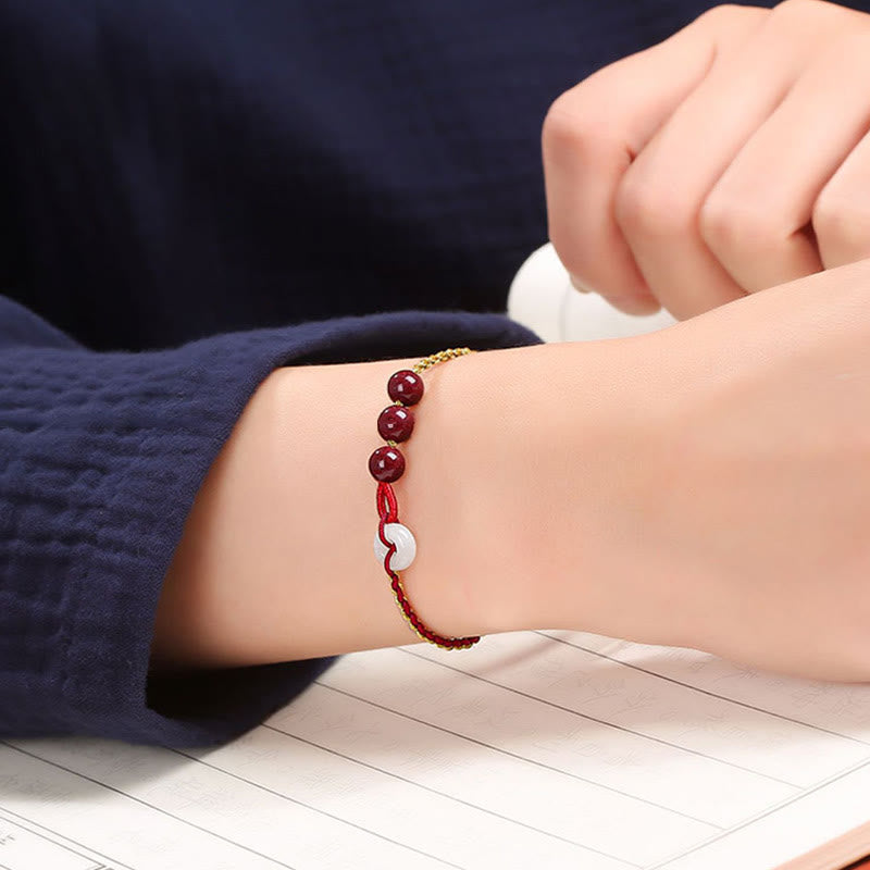 Natural Cinnabar Jade Peace Buckle Blessing Bracelet