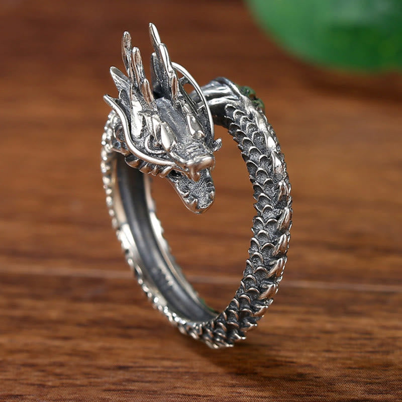 925 Sterling Silver Vintage Dragon Success Protection Strength Adjustable Ring