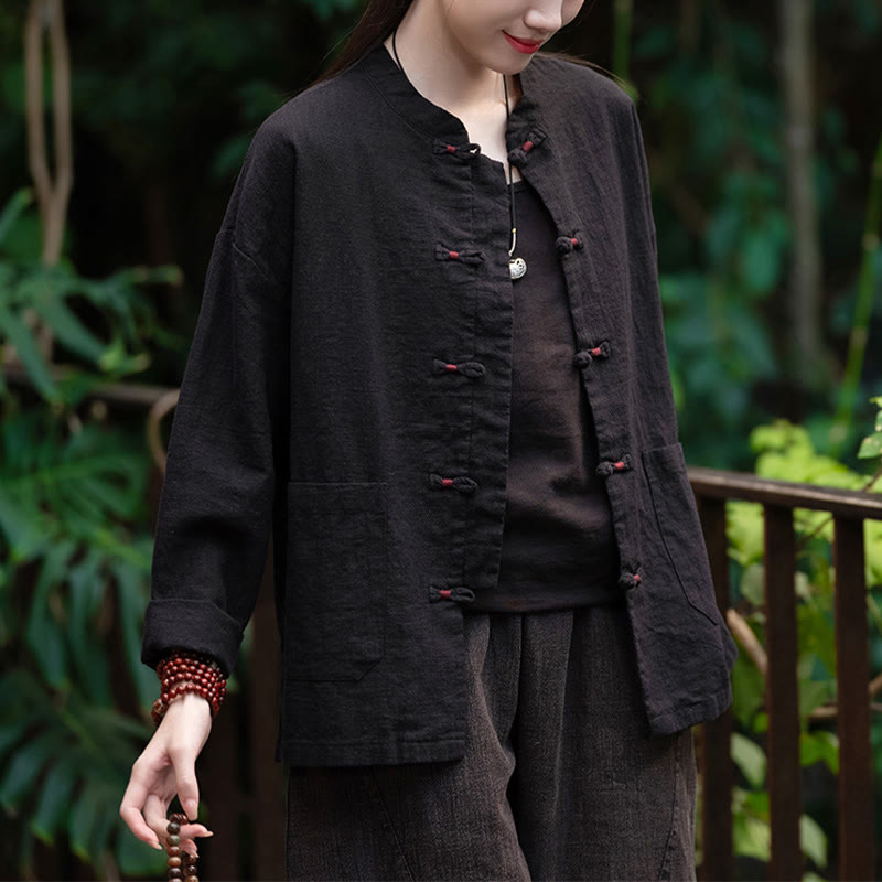 Frog-Button Shirt Zen Meditation Top Clothing Cotton Linen Jacket