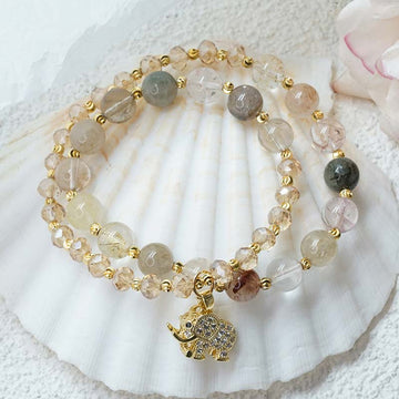 Rose Quartz Elephant Healing Energy Charm Bracelet