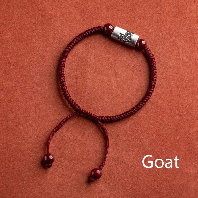 925 Sterling Silver 12 Chinese Zodiac Cinnabar String Bracelet
