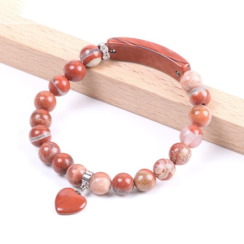 Natural Gemstone Heart Focal Beaded Bracelet for Emotional Balance