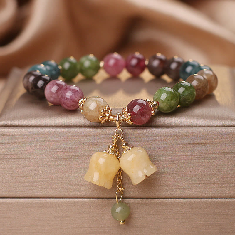 Natural Colorful Tourmaline Flower Bead Love Bracelet