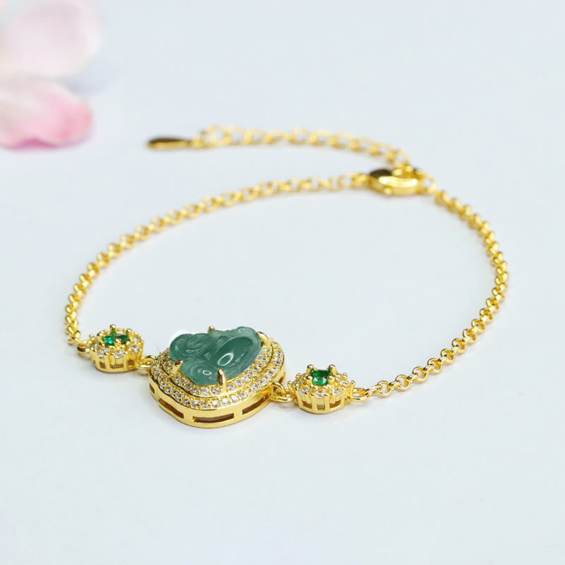 Laughing Buddha Green Jade Zircon Luck Chain Bracelet