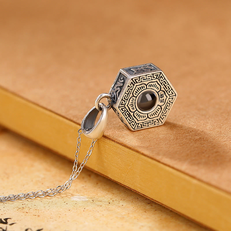 990 Sterling Silver Tibetan Om Mani Padme Hum Lotus Love Projection Necklace Pendant