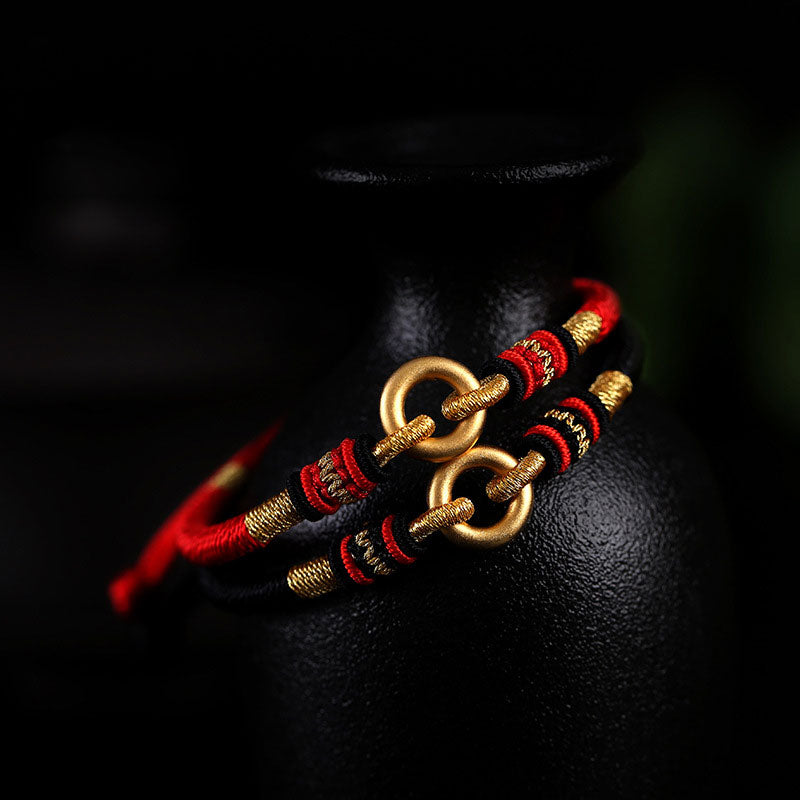 Adjustable Fine Silver & Red String Connection Bracelet for Couples