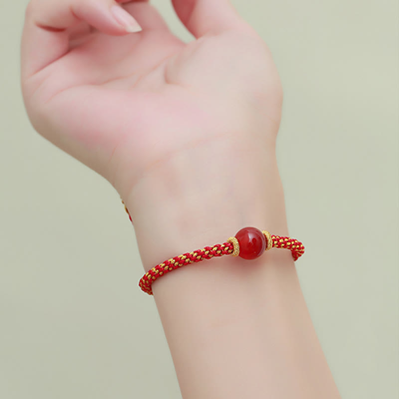 Handmade Red Agate Amethyst Golden Rutilated Quartz Pink Crystal Bead Calm Braided Bracelet