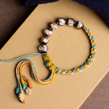 Handcrafted Multicolored Liuli Glass Bead Five Elements Braided Bracelet