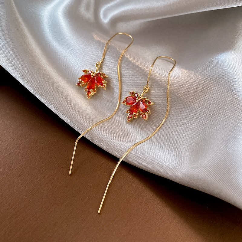 Maple Leaf Zircon Luck Necklace Pendant Ring Earrings