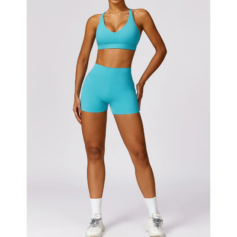 Gym Sports Yoga Backless Bra Crop Tank Top Breathable Shorts