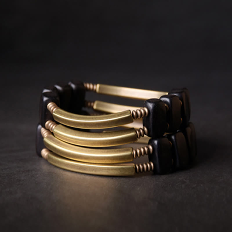 Tibetan Ebony Wood Brass Copper Balance Double Layer Bracelet