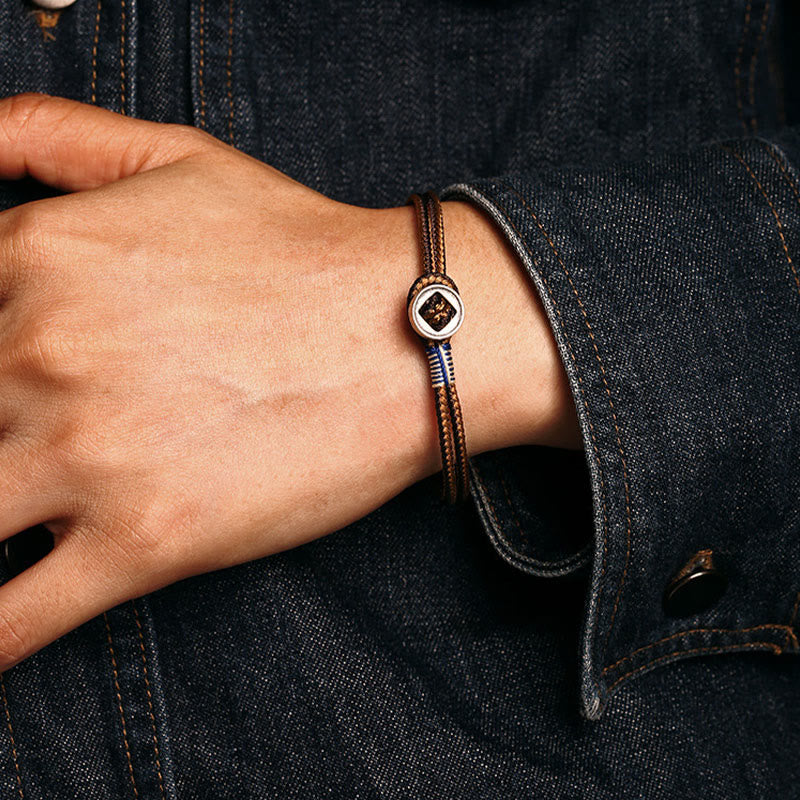 Handmade 925 Sterling Silver Button Weave Cord Bracelet for Men and Women