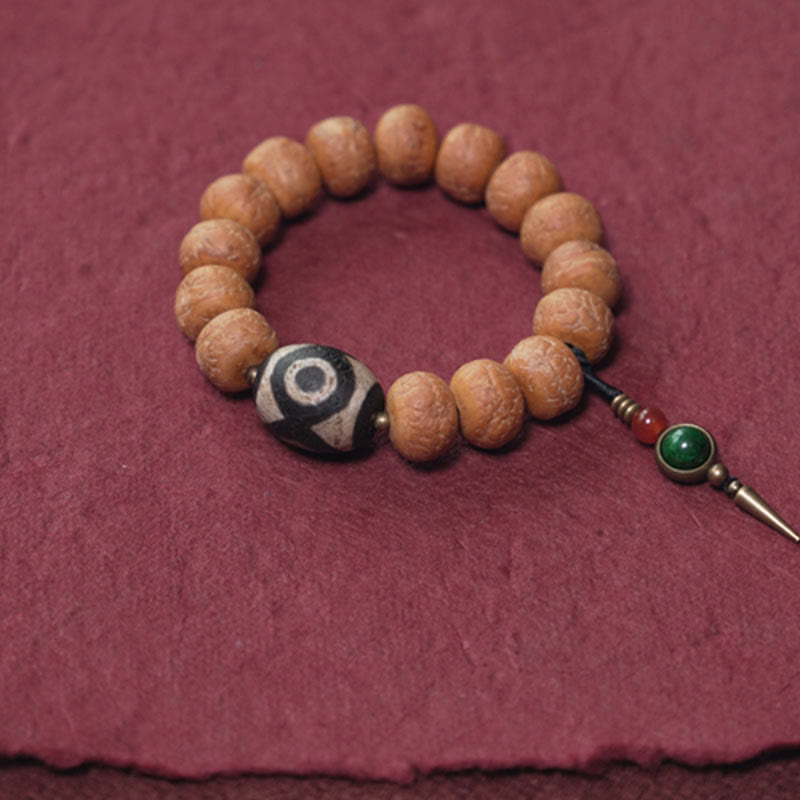 Tibet Bodhi Seed, Dzi Bead & Jade Wrist Mala with Copper Accents – Serenity Anchor
