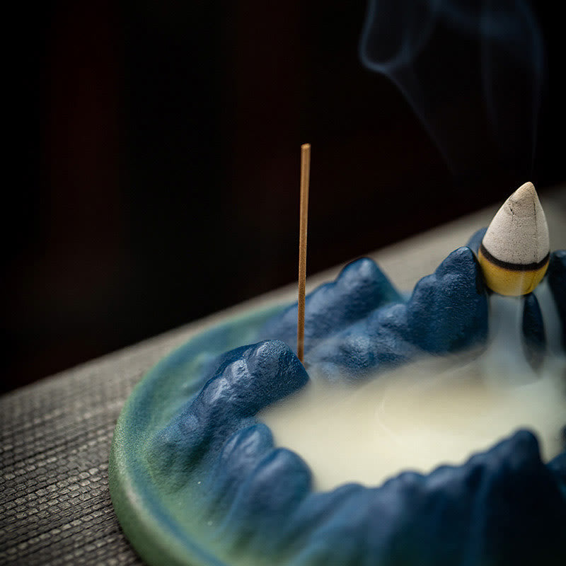 Sculpted Ceramic Backflow Mountain Incense Burner