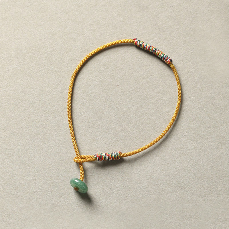 Tibetan Handmade Green Aventurine Braided Red String Small Wrist Bracelet