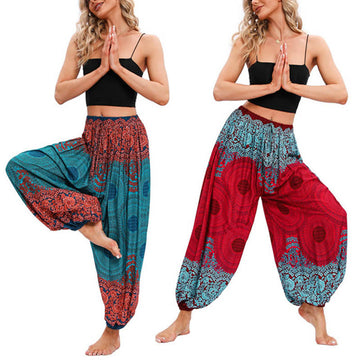 Breathable Smocked Floral Print Mindful Movement Harem Pants