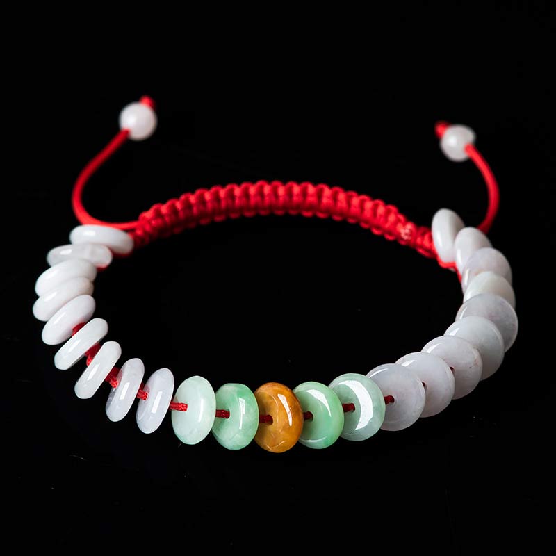 Handmade Round Jade Red String Braided Adjustable Bracelet