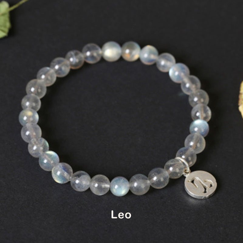 Celestial Moonstone Beaded Bracelet with 12 Zodiac Constellations