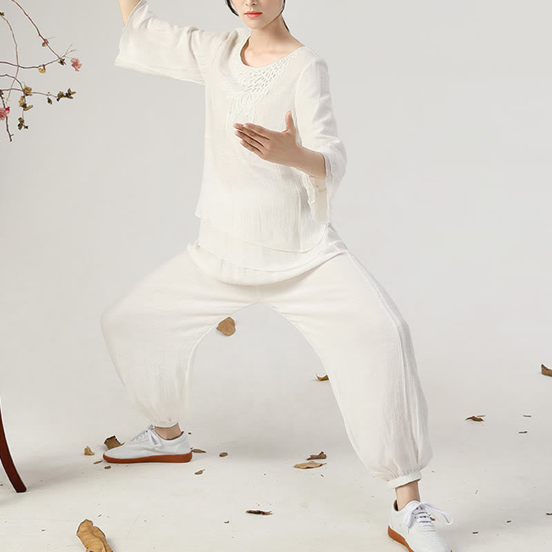 Cotton-Linen Frog-Button Meditation and Tai Chi Two-Piece Set
