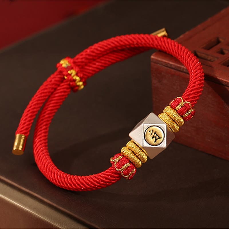 999 Sterling Silver Chinese Zodiac Natal Buddha Red Rope Luck Strength Handcrafted Kids Bracelet