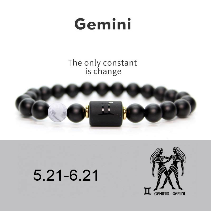 Black Onyx, Tiger Eye, Imperial Jasper & Turquoise Adjustable Zodiac Sign Beaded Bracelet