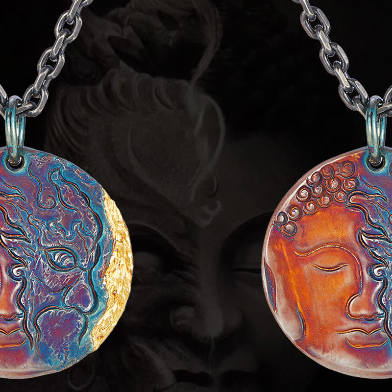 999 Sterling Silver 24K Gold Half Demon Half Buddha Compassion Necklace Pendant