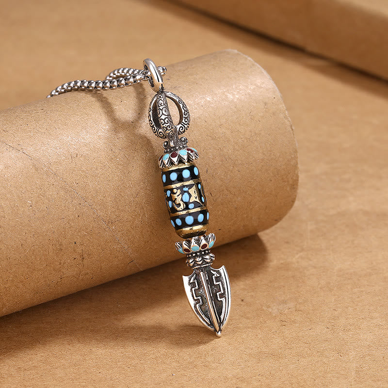 Tibetan Om Mani Padme Hum Protection Wealth Rotatable Necklace Pendant