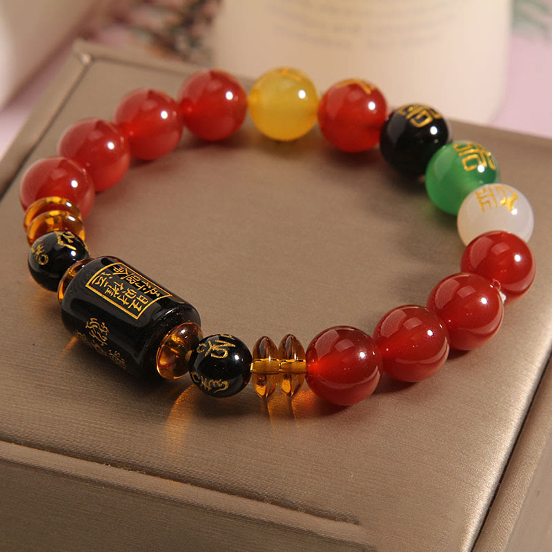 Five Elements Black Onyx Red Agate Wisdom Wealth Bracelet