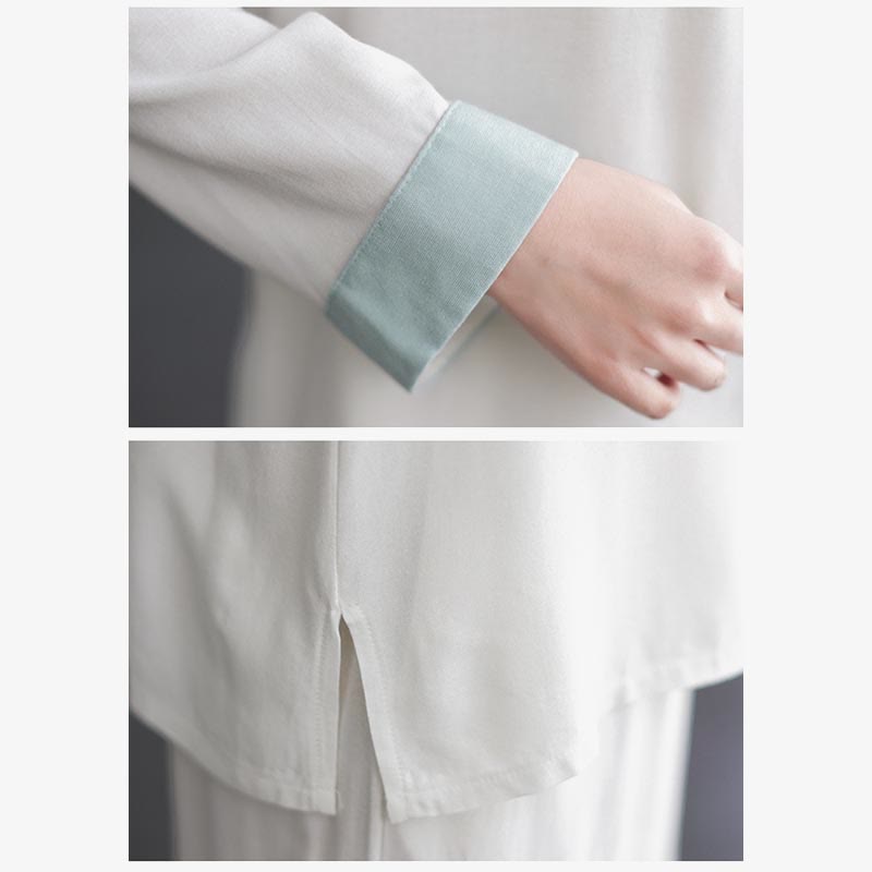 2Pcs Tang Suit Long Sleeve Shirt Top Pants Meditation Zen Tai Chi Cotton Linen Clothing Women's Set