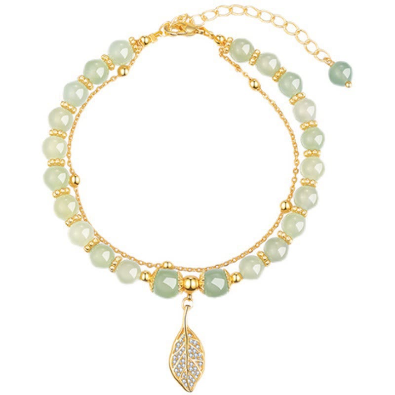 Jade Leaf Ginkgo Tulip Peanut Fu Character Luck Beaded Bracelet
