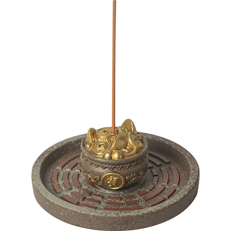 Ceramic Bagua Tray & Symbolic Wealth Vessel Stick Incense Burner