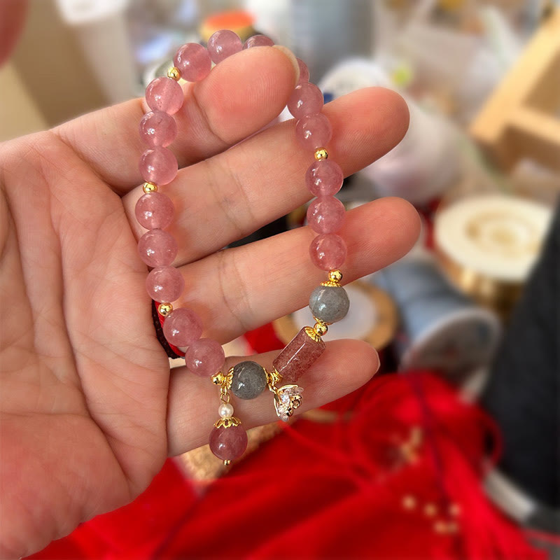 Natural Strawberry Quartz Zircon Flower Positive Charm Bracelet