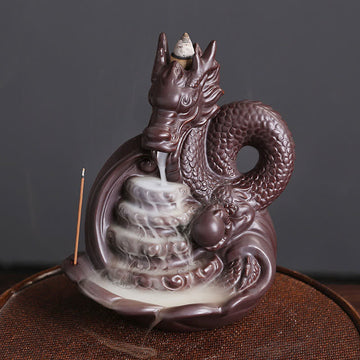 Intricate Dragon and Phoenix Motif Ceramic Incense Burner
